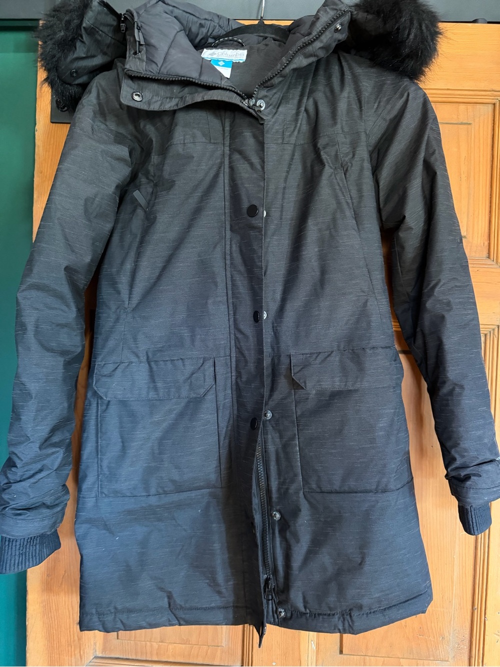 Columbia Women's Black (with grey ) Puffer Coat with Faux-Fur Hood